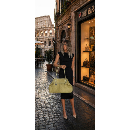 Torebka damska zamszowa shopper 2w1 elegancka lekka torba OS116 Zielona