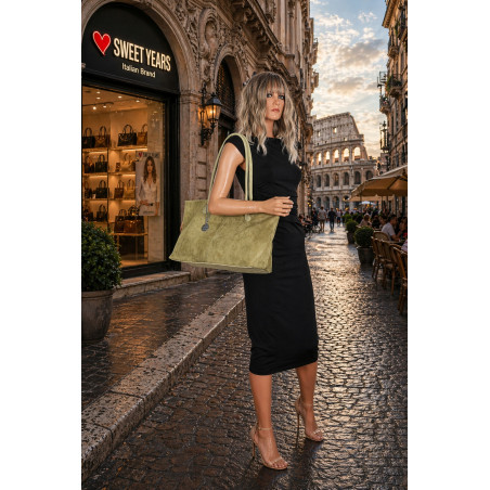Torebka damska zamszowa shopper 2w1 elegancka lekka torba OS116 Zielona