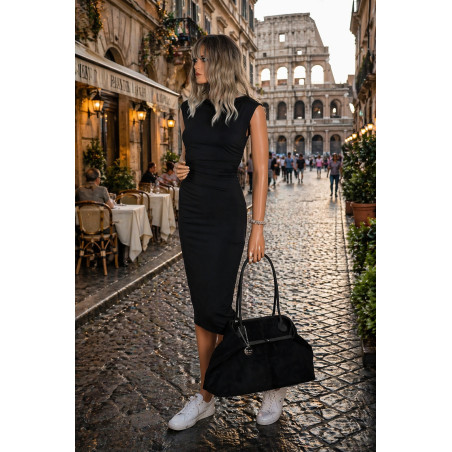 Torebka damska zamszowa shopper 2w1 elegancka lekka torba OS116 Czarna
