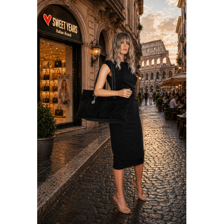 Torebka damska zamszowa shopper 2w1 elegancka lekka torba OS116 Czarna