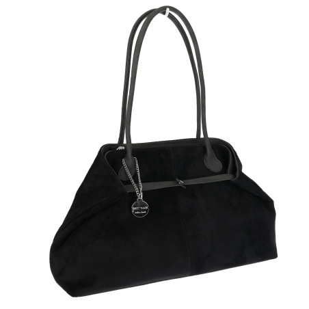 Torebka damska zamszowa shopper 2w1 elegancka lekka torba OS116 Czarna