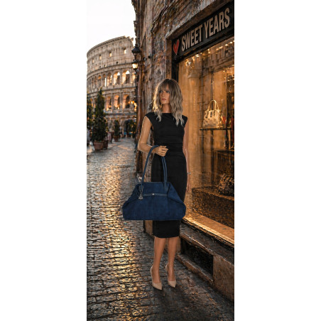 Torebka damska zamszowa shopper 2w1 elegancka lekka torba OS116 Granatowa