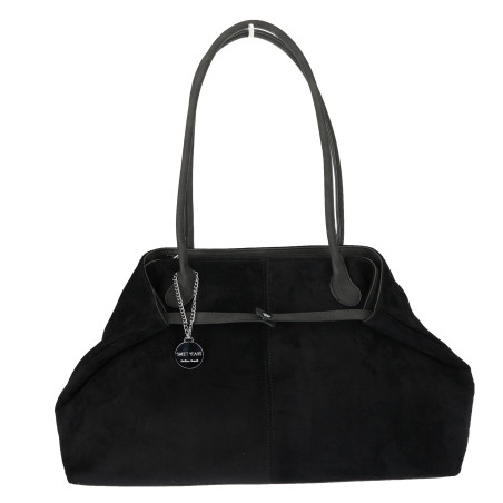 Torebka damska zamszowa shopper 2w1 elegancka lekka torba OS116 Czarna