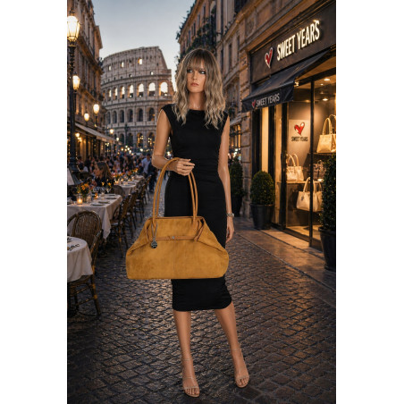 Torebka damska zamszowa shopper 2w1 elegancka lekka torba OS116 Żółta
