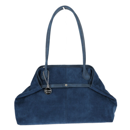 Torebka damska zamszowa shopper 2w1 elegancka lekka torba OS116 Granatowa