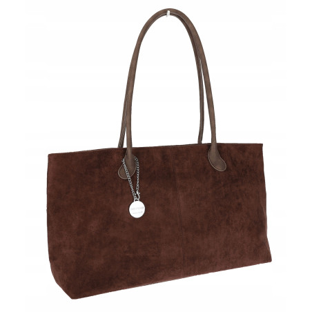 Torebka damska zamszowa shopper 2w1 elegancka lekka torba OS116 Czekoladowa