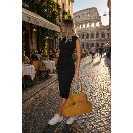 Torebka damska zamszowa shopper 2w1 elegancka lekka torba OS116 Żółta