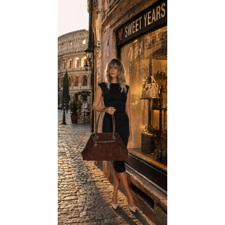 Torebka damska zamszowa shopper 2w1 elegancka lekka torba OS116 Czekoladowa