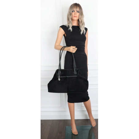Torebka damska zamszowa shopper 2w1 elegancka lekka torba OS116 Czarna