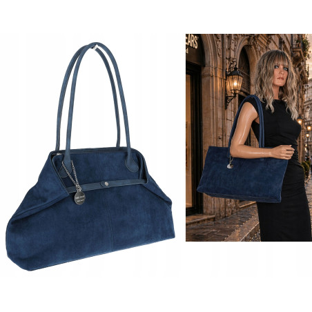 Torebka damska zamszowa shopper 2w1 elegancka lekka torba OS116 Granatowa