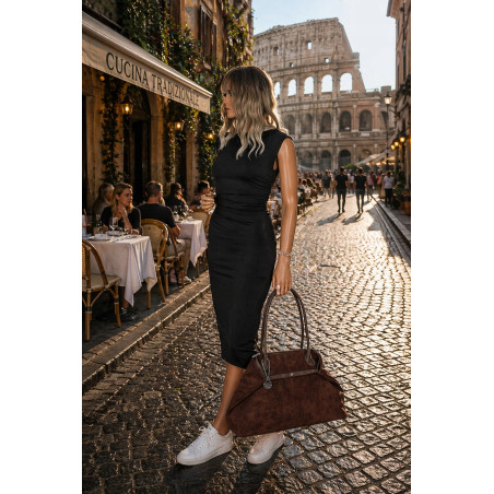 Torebka damska zamszowa shopper 2w1 elegancka lekka torba OS116 Czekoladowa