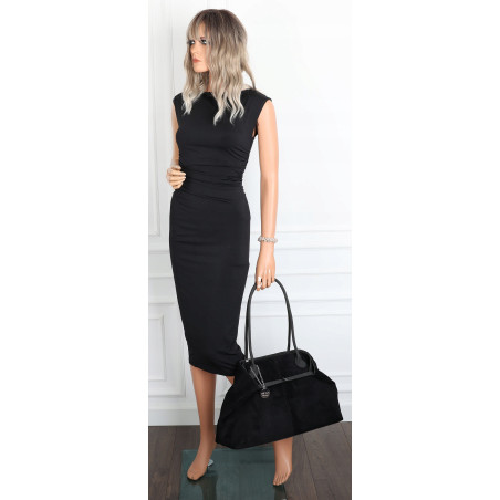 Torebka damska zamszowa shopper 2w1 elegancka lekka torba OS116 Czarna
