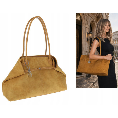 Torebka damska zamszowa shopper 2w1 elegancka lekka torba OS116 Żółta