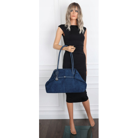 Torebka damska zamszowa shopper 2w1 elegancka lekka torba OS116 Granatowa