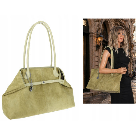 Torebka damska zamszowa shopper 2w1 elegancka lekka torba OS116 Zielona
