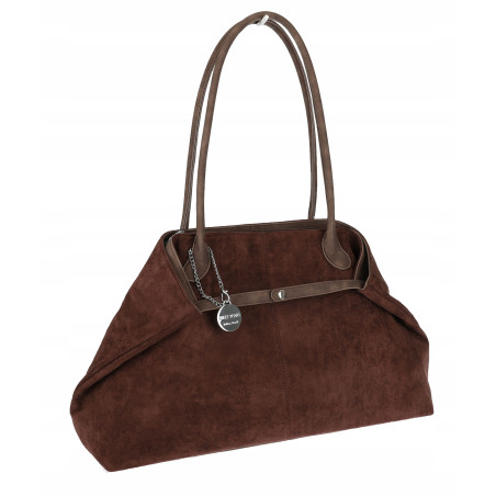 Torebka damska zamszowa shopper 2w1 elegancka lekka torba OS116 Czekoladowa