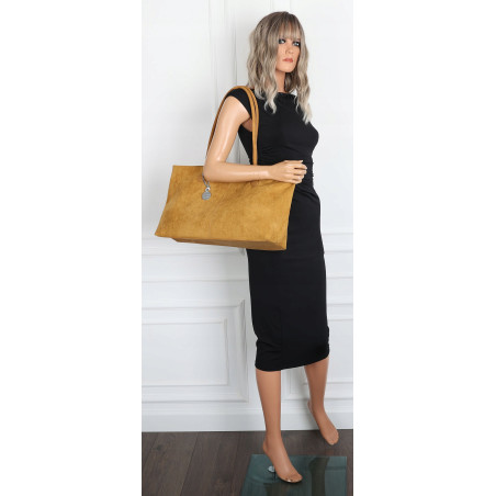 Torebka damska zamszowa shopper 2w1 elegancka lekka torba OS116 Żółta