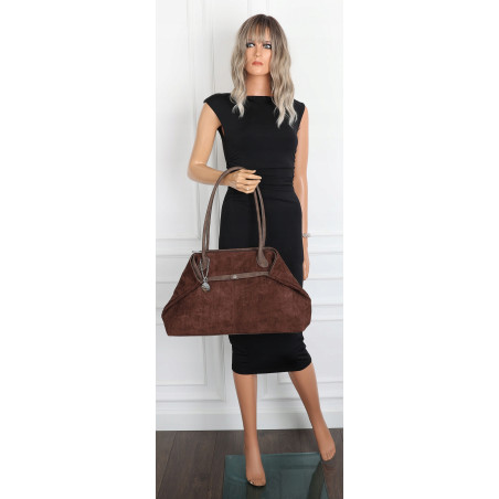 Torebka damska zamszowa shopper 2w1 elegancka lekka torba OS116 Czekoladowa