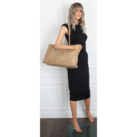 Torebka damska zamszowa shopper 2w1 elegancka lekka torba OS116 Beżowa