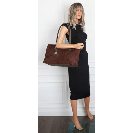 Torebka damska zamszowa shopper 2w1 elegancka lekka torba OS116 Czekoladowa