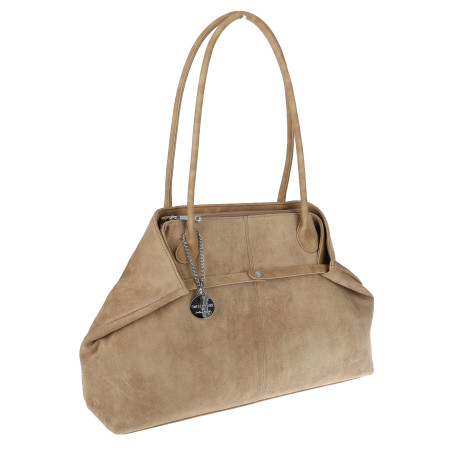 Torebka damska zamszowa shopper 2w1 elegancka lekka torba OS116 Beżowa