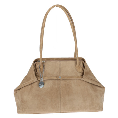 Torebka damska zamszowa shopper 2w1 elegancka lekka torba OS116 Beżowa