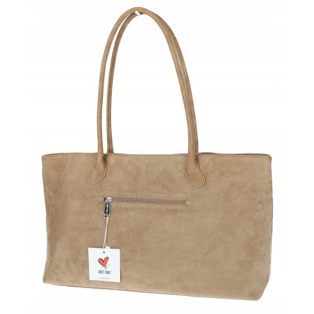 Torebka damska zamszowa shopper 2w1 elegancka lekka torba OS116 Beżowa