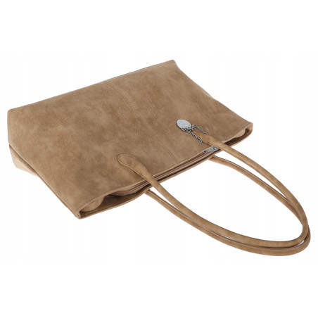 Torebka damska zamszowa shopper 2w1 elegancka lekka torba OS116 Beżowa