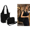 Torebka damska shopper worek zamsz elegancka lekka modna torba 1789 Czarna
