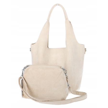 Torebka damska shopper worek zamsz elegancka lekka modna torba 1789 Beżowa