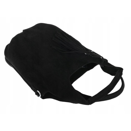 Torebka damska shopper worek zamsz elegancka lekka modna torba 1789 Czarna