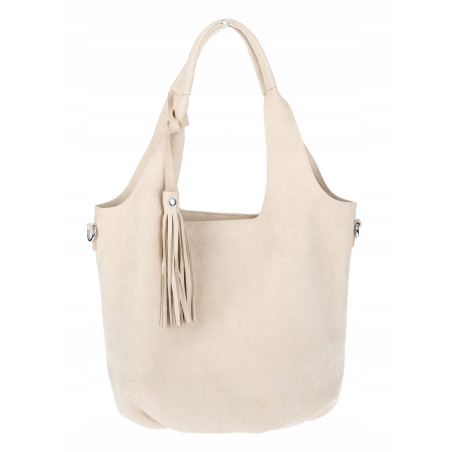 Torebka damska shopper worek zamsz elegancka lekka modna torba 1789 Beżowa
