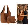 Torebka damska shopper worek zamsz elegancka lekka modna torba 1789 Brązowa