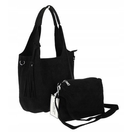 Torebka damska shopper worek zamsz elegancka lekka modna torba 1789 Czarna