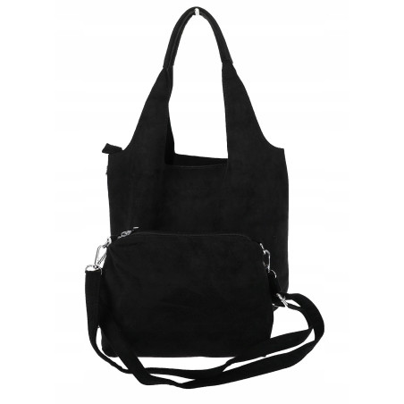 Torebka damska shopper worek zamsz elegancka lekka modna torba 1789 Czarna