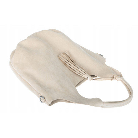 Torebka damska shopper worek zamsz elegancka lekka modna torba 1789 Beżowa