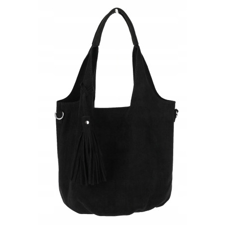 Torebka damska shopper worek zamsz elegancka lekka modna torba 1789 Czarna
