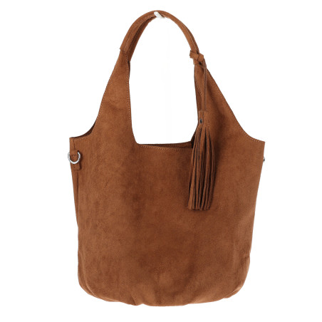 Torebka damska shopper worek zamsz elegancka lekka modna torba 1789 Brązowa
