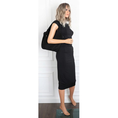 Torebka damska shopper worek zamsz elegancka lekka modna torba 1789 Czarna