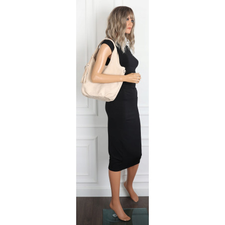 Torebka damska shopper worek zamsz elegancka lekka modna torba 1789 Beżowa