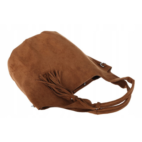 Torebka damska shopper worek zamsz elegancka lekka modna torba 1789 Brązowa