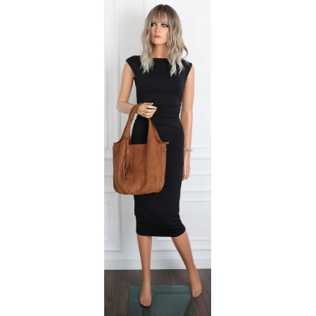 Torebka damska shopper worek zamsz elegancka lekka modna torba 1789 Brązowa