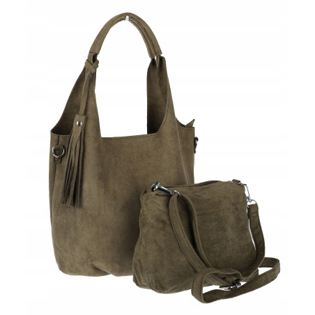 Torebka damska shopper worek zamsz elegancka lekka modna torba 1789 Zielona