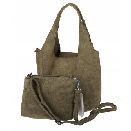 Torebka damska shopper worek zamsz elegancka lekka modna torba 1789 Zielona