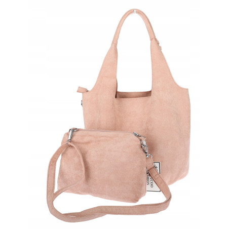 Torebka damska shopper worek zamsz elegancka lekka modna torba 1789 Różowa