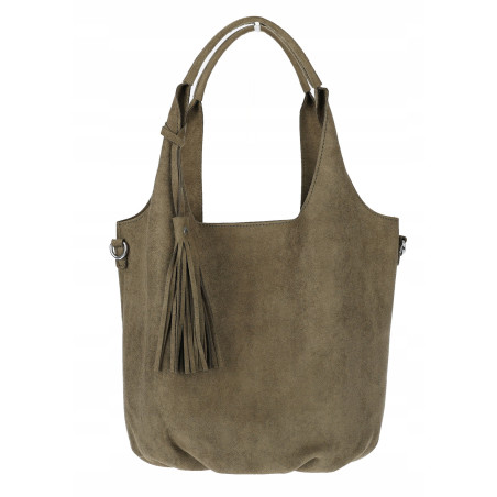 Torebka damska shopper worek zamsz elegancka lekka modna torba 1789 Zielona