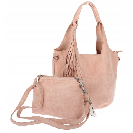 Torebka damska shopper worek zamsz elegancka lekka modna torba 1789 Różowa