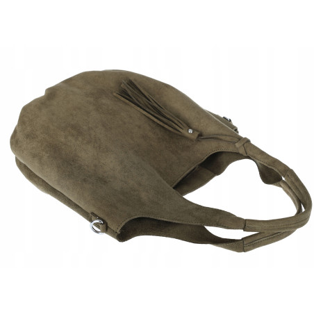 Torebka damska shopper worek zamsz elegancka lekka modna torba 1789 Zielona