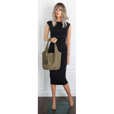 Torebka damska shopper worek zamsz elegancka lekka modna torba 1789 Zielona