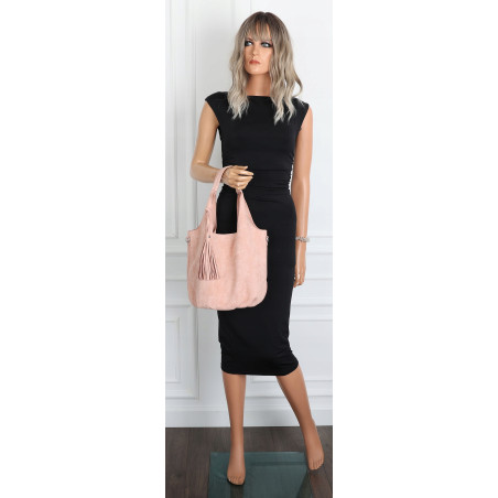 Torebka damska shopper worek zamsz elegancka lekka modna torba 1789 Różowa